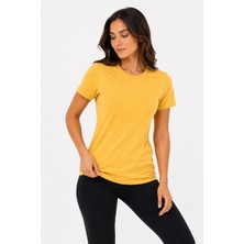 Kadın Basic Tişört Bisiklet Yaka Kısa Kol Günlük Yazlık Slim Fit T-Shirt - Sarı