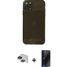 Pileli Store Pilelistore™ iPhone 11 Pro Max Kılıf Ahenk Doku - Siyah 3D Antistatik Hayalet Cam Ekran Koruyucu + Pers Alüminyum Kamera Lens - Sh
