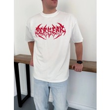 Erkek Kısa Kol Yazlık Tişört Bisiklet Yaka Baskılı Oversize T-Shirt - Beyaz