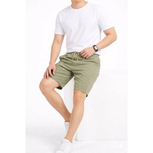 Erkek Keten Kumaş Cepli Rahat Kesim Bel Lastikli Şort - Mint Yeşili