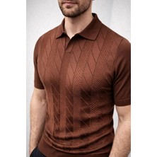 Medi Giyim Erkek Yazlık Triko Dokuma Tişört Kısa Kol Polo Yaka T-Shirt - Kahverengi