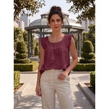 Meltem Collection Sırtı Düğme Detaylı Kolları Fırfırlı Müslin Bluz
