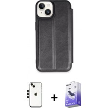 Pileli Store Pilelistore™ iPhone 14 Kılıf Zirve Yansıma Serisi - Siyah Bilvis 5in1 5d Magic Hayalet Cam Ekran Koruyucu + Shine Kamera Lens - Sh
