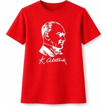Medi Giyim Kız Çocuk Atatürk Baskılı Tişört Kısa Kollu Bisiklet Yaka T-Shirt - Kırmızı