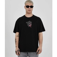 Erkek Kısa Kol Yazlık Tişört Bisiklet Yaka Baskılı Oversize T-Shirt -  Siyah