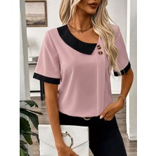 Sun & North Sun&north Kadın Kısa Kollu Asımetrik Yaka Detaylı Düğmeli Dubai Bluz