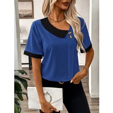 Mç Plus Kadın Kısa Kollu Asımetrik Yaka Detaylı Düğmeli Dubai Bluz