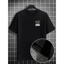 Erkek Tişört Dağ Grafikli Kısa Kollu Yazlık T-Shirt - Siyah