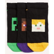 Minecraft Lisanslı 3'lü Pamuklu Patik Karma Çorap Erkek Çocuk H6951A8NS