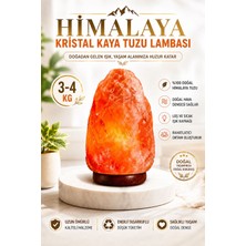 Anadolu Hasat Himalaya Kristal Kaya Tuzu Lambası 3-4 kg Ahşap Tabanlı 1,5 Metre Kablolu Doğal Lamba