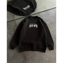 Kadın 3 Iplik Pamuklu Bisiklet Yaka Baskılı Sweatshirt - Siyah
