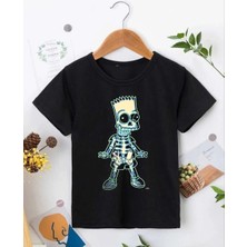 Çoçuk Bisiklet Yaka Kısa Kol Baskılı T-Shirt - Siyah