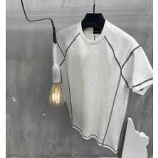 Erkek Tişört Karoyaka Dikişli Oversize T-Shirt - Beyaz