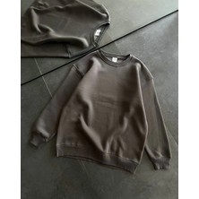 Medi Giyim Kadın Bisiklet Yaka 3 Iplik Pamuklu Basic Sweatshirt - Füme