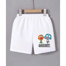 Kadın Beli Lastikli Baskılı Mini Şort - Beyaz