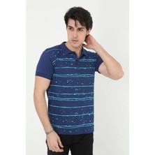 Erkek Pike Polo Yaka Tişört Slim Fit Baskılı Kısa Kol T-Shirt - Mavi