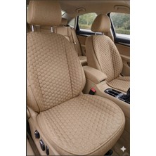 Tomoni Volkswagen T-Cross Uyumlu Kaydırmaz Tabanlı Oto Koltuk Minder Seti - 5 Li Full Set-Sünger Destekli- Kapitoneli- Terletmez Kumaş-Pratik Kurulum-Bej