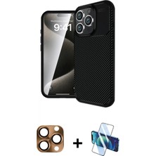 Pileli Store Pilelistore™ iPhone 16 Pro Max Kılıf Eksen Form Prime - Siyah 3D Antistatik Seramik Nano Ekran Koruyucu + Pers Alüminyum Kamera Lens - Cltm