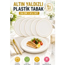 Open Home Concept 6'lı Altın Yaldızlı Plastik Tabak 26 cm Porselen Görünümlü Kullan At Parti Davet Servis Tabağı