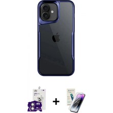 Pileli Store Pilelistore™ iPhone 16 Kılıf Akış Çizgi Koleksiyonu - Şeffaf Pasifik Cam Ekran Koruyucu + Bilvis Titan Kamera Lens - Pe