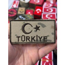 MEKOTEX Türkiye Yazılı Türk Bayraklı Askeri Patch Arma - Bej Çöl Kamuflajı Cırtlı Peç
