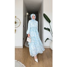 Merve Akyol Moda Mimoza Şifon Elbise - Mavi - Beden: 1 Beden (36-38)