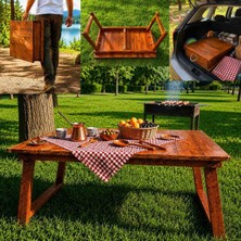 Katlanabilir Ahşap Piknik Balkon Masası - Taşınabilir Çanta Tasarımlı Kamp ve Bahçe Masası (98X65X43 cm
