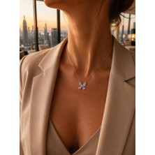 Sara Silver Yarı Pembe Kelebek 925 Ayar Gümüş Kadın Kolye