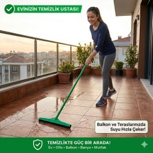 Primeaks 117 cm Uzayan Saplı Yer Sil Seti 40 cm Kauçuk Çekçek Balkon Banyo Teras Su Çekme Aparatı