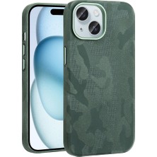 More TR iPhone 15 Kılıf M-Safe Şarj Özellikli Kamuflaj Tasarımlı Mtr Sera Sert Pc Kapak - Koyu Yeşil