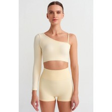 COMEUP Tek Kollu Omuz Askılı Crop Top Soft Sarı