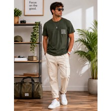 Stsahra  Erkek Haki O Yaka Basic T-Shirt
