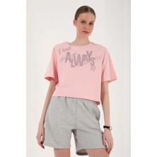 Stsahra  Kadın Pembe Baskılı Drop T-Shirt