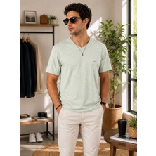 Stsahra  Erkek Haki V Yaka Slim Fit T-Shirt
