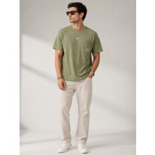 Stsahra  Erkek Haki O Yaka Basic T-Shirt
