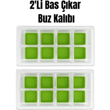 PudraLuna 2 Adet, 8 Bölmeli Bas Çıkar Buz Kalıbı, Arkası Silikon Buz Kalıbı, 5x5 cm Buz Büyüklüğü