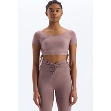 COMEUP Bağcıklı Yanlardan Büzgülü Crop Top Mocha