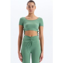 COMEUP Bağcıklı Yanlardan Büzgülü Crop Top Çağla