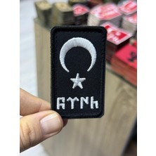 MEKOTEX Göktürkçe Türk Yazılı Ay Yıldızlı Askeri Patch - Siyah Dikey Cırtlı Peç Arma