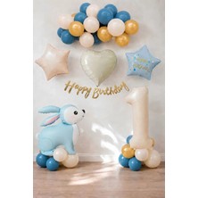 Patladı Gitti Mavi Tavşan Temalı 1 Yaş Doğum Günü Balon Seti