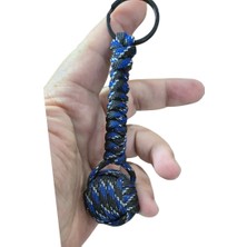 Moonparacord Paracord Maymun Yumruğu Anahtarlık Mavi Siyah Renk Beyaz Şerit