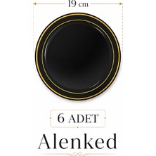 Alenked Porselen Görünümlü Altın Yaldızlı Plastik Tabak Siyah 19 cm 6'lı