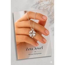 Zeta Jewel 925 Ayar Gümüş Dört Yapraklı Yonca Kolye Zirkon Taşlı Şans Kolyesi 41+5 cm