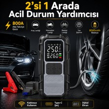 Smayling Kablosuz Lastik Şişirme Kompresörü ve Akü Takviye Cihazı 800A, 8000MAH Powerbank, Dijital Ekranlı Hava Pompası, Araç Motosiklet Bisiklet ve Top Şişirme Için, Type-C Şarjlı, LED Aydınlatmalı