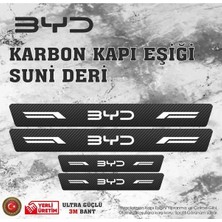 Byd Logolu - Tüm Modellere Uyumlu Karbon Desenli Deri - Kapı Eşik Koruyucu Seti (4 Parça)- Çizilmeleri ve Darbeleri Önler