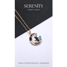 Serenity Hilal Kedi Figürlü Çelik KOLYE02