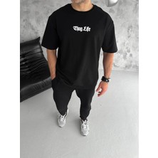 Medi Giyim Erkek Kısa Kol Yazlık Tişört Bisiklet Yaka Baskılı Oversize T-Shirt - Siyah