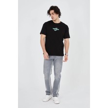 Medi Giyim Erkek Baskılı T-Shirt Kısa Kol Bisiklet Yaka Regular Fit Rahat Kalıp Günlük Tişört - Siyah