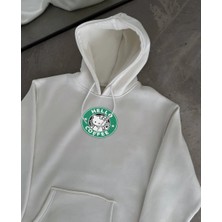 Medi Giyim Kadın Oversize Kapüşonlu Kanguru Cepli Baskılı 3 Iplik Pamuklu Sweatshirt Hoodie -   Beyaz