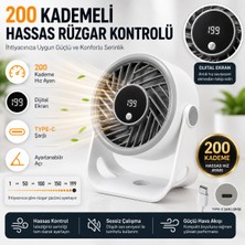 Smayling Şarjlı Masaüstü Mini Vantilatör 200 Kademeli Dijital Ekranlı Type-C Şarjlı 360° Ayarlanabilir Sessiz Fan